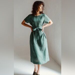Niche Linen Sage Green Short Sleeve Dress